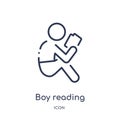 Linear boy reading icon from Activity and hobbies outline collection. Thin line boy reading vector isolated on white background.