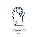 Linear brain inside human head icon from Human body parts outline collection. Thin line brain inside human head icon isolated on Royalty Free Stock Photo