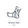 Linear broken feet with bandage icon from Medical outline collection. Thin line broken feet with bandage icon isolated on white