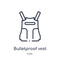 Linear bulletproof vest icon from Army outline collection. Thin line bulletproof vest vector isolated on white background.