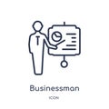 Linear businessman showing a project sketch icon from Business outline collection. Thin line businessman showing a project sketch