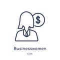 Linear businesswomen icon from Business outline collection. Thin line businesswomen icon isolated on white background.