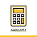 Linear calculator icon. Pictogram in outline style on white. Vector modern flat design element for mobile application and web desi
