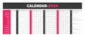 2024 linear calendar. Linear horizontal planner desktop calendar for 2024 year. corporate business Yearly calendar template
