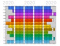 Linear calendar 2020 landscape orientation horizontal. Colorful calendar 2020 year. Simple vector template. Calendar 2020 on Royalty Free Stock Photo