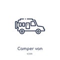 Linear camper van icon from Camping outline collection. Thin line camper van vector isolated on white background. camper van