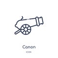 Linear canon icon from Army and war outline collection. Thin line canon vector isolated on white background. canon trendy Royalty Free Stock Photo