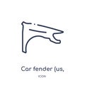 Linear car fender (us, canadian) icon from Car parts outline collection. Thin line car fender (us, canadian) vector isolated on