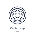 Linear car hubcap icon from Car parts outline collection. Thin line car hubcap vector isolated on white background. car hubcap Royalty Free Stock Photo