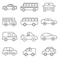 Linear car icons set. Universal car icon to use in web and mobile UI, car basic UI elements set