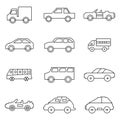 Linear car icons set. Universal car icon to use in web and mobile UI, car basic UI elements set