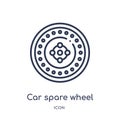 Linear car spare wheel icon from Car parts outline collection. Thin line car spare wheel vector isolated on white background. car Royalty Free Stock Photo