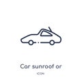 Linear car sunroof or sunshine roof icon from Car parts outline collection. Thin line car sunroof or sunshine roof vector isolated