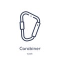 Linear carabiner icon from Camping outline collection. Thin line carabiner vector isolated on white background. carabiner trendy