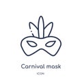 Linear carnival mask icon from Christmas outline collection. Thin line carnival mask vector isolated on white background. carnival