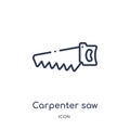 Linear carpenter saw icon from Construction tools outline collection. Thin line carpenter saw vector isolated on white background Royalty Free Stock Photo