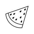 Linear cartoon hand drawn watermelon icon. Cute doodle watermelon slice. Monochrome watermelon silhouette sign