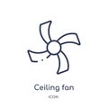 Linear ceiling fan icon from Electronic devices outline collection. Thin line ceiling fan vector isolated on white background. Royalty Free Stock Photo