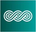 Linear Celtic or Greek pattern woven from three lines. Infinity symbol. Mobius loop. White on green background Royalty Free Stock Photo