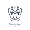 Linear charity app icon from Charity outline collection. Thin line charity app vector isolated on white background. charity app