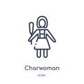 Linear charwoman icon from Cleaning outline collection. Thin line charwoman vector isolated on white background. charwoman trendy Royalty Free Stock Photo