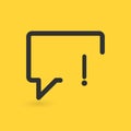 Linear chat bubble with Exclamation mark icon. Attention speech bubble symbol. Vector illustration isolated on yellow background. Royalty Free Stock Photo