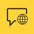 Linear Chat bubble with globe icon. Social network concept. Vector Illustration isolated on yellow background.