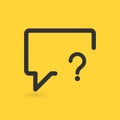 Linear chat bubble with Question mark sign icon. Help speech bubble symbol. FAQ sign. Vector illustration isolated on yellow backg Royalty Free Stock Photo