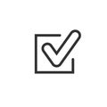 Linear Check icon. Approved symbol. Ok icon. Check button sign. Tick icon. Checkpoint. Linear style sign for mobile