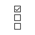 Linear Check icon and blank box. Approved symbol. Ok icon. Check button sign. Tick icon. Checkpoint. Linear style sign