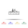 Linear chicago city silhouette with typographic design multi color icon. Simple thin line, outline vector of cities icons for ui Royalty Free Stock Photo