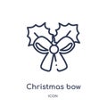 Linear christmas bow icon from Christmas outline collection. Thin line christmas bow vector isolated on white background. Royalty Free Stock Photo