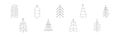 Linear Christmas Fir Tree with Star on Top Vector Set