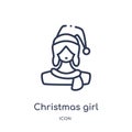 Linear christmas girl icon from Christmas outline collection. Thin line christmas girl vector isolated on white background. Royalty Free Stock Photo