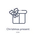 Linear christmas present icon from Christmas outline collection. Thin line christmas present vector isolated on white background. Royalty Free Stock Photo