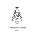 Linear christmas trees icon from Ecology outline collection. Thin line christmas trees vector isolated on white background. Royalty Free Stock Photo