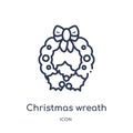 Linear christmas wreath icon from Christmas outline collection. Thin line christmas wreath vector isolated on white background. Royalty Free Stock Photo