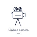 Linear cinema camera icon from Birthday party outline collection. Thin line cinema camera vector isolated on white background.