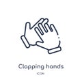 Linear clapping hands icon from Hands and guestures outline collection. Thin line clapping hands icon isolated on white background Royalty Free Stock Photo
