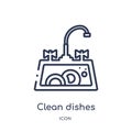 Linear clean dishes icon from Cleaning outline collection. Thin line clean dishes vector isolated on white background. clean