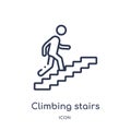 Linear climbing stairs icon from Behavior outline collection. Thin line climbing stairs vector isolated on white background.