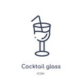 Linear cocktail glass with ice cube icon from Bistro and restaurant outline collection. Thin line cocktail glass with ice cube