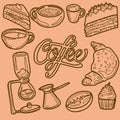 Linear coffee shop poster with common baked desserts