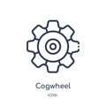 Linear cogwheel machine part icon from Business and finance outline collection. Thin line cogwheel machine part icon isolated on