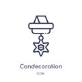 Linear condecoration icon from Army and war outline collection. Thin line condecoration vector isolated on white background.