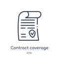 Linear contract coverage icon from Insurance outline collection. Thin line contract coverage icon isolated on white background.