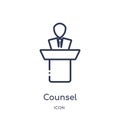 Linear counsel icon from Law and justice outline collection. Thin line counsel icon isolated on white background. counsel trendy