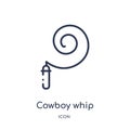 Linear cowboy whip icon from Desert outline collection. Thin line cowboy whip vector isolated on white background. cowboy whip