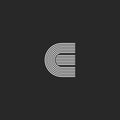 Linear creative E letter initial monogram thin lines form, semicircle geometric shape, design element template