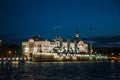 Linear cruiser Aurora or Avrora at night, St. Petersburg Royalty Free Stock Photo